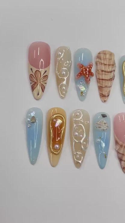 3D Seashell Starfish Press on nails