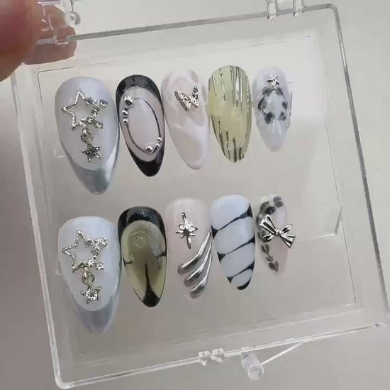Summer Tropical White Handmade Press on nails
