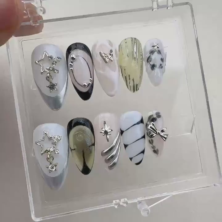 Summer Tropical White Handmade Press on nails