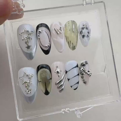 Summer Tropical White Handmade Press on nails