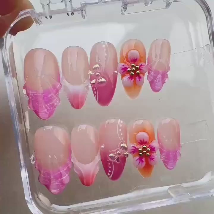 Flower Summer Handmade Press on nails - Summer Nails 