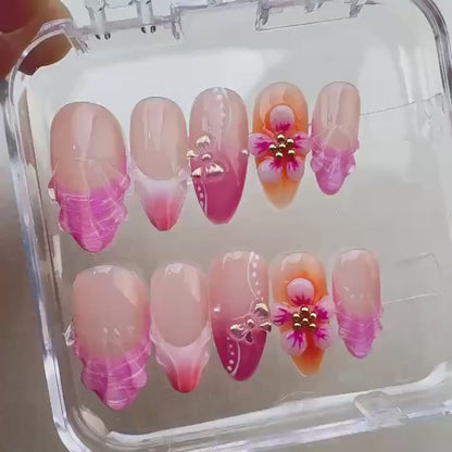Flower Summer Handmade Press on nails - Summer Nails 