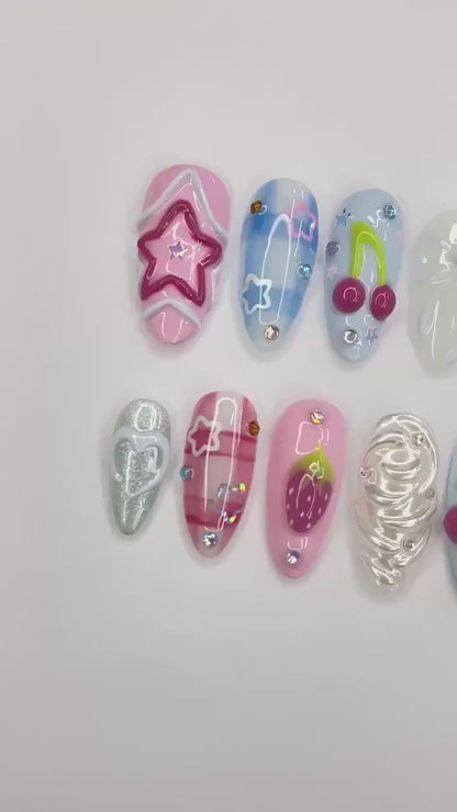 Strawberry Berry Pinnky Press on nails