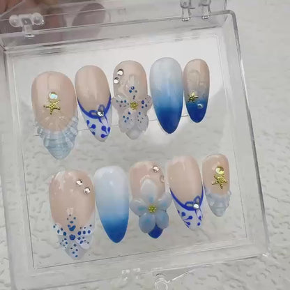 Blue Flowers Handmade Press on nails