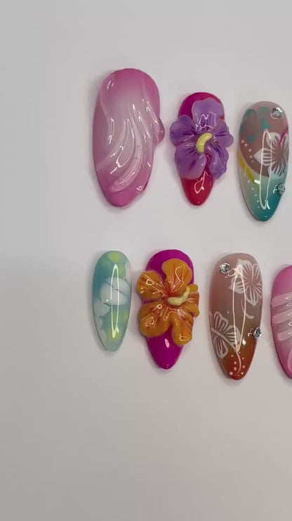 Colorful 3D Flower Summer Press on nails
