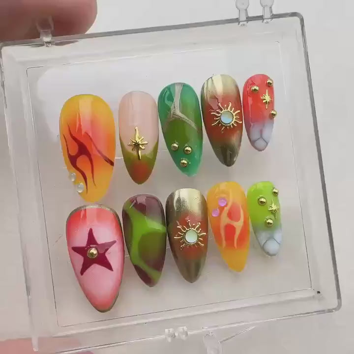 Hand Drawn Handmade Press on nails - Summer Nails