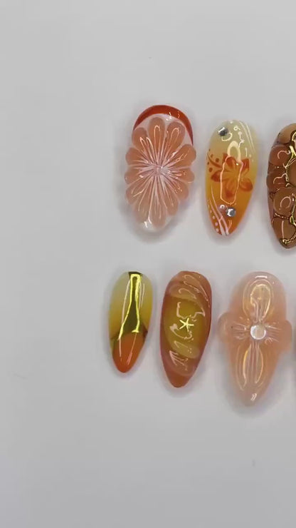 Sunset With Orange Fruit Press on nails