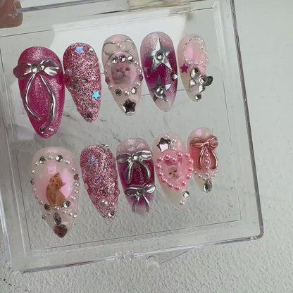Cat Love Summer Handmade Press on nails - Summer Nails