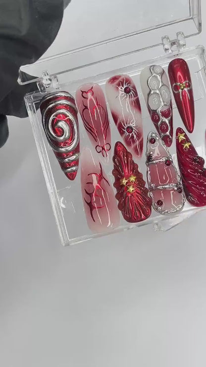Red Aura Gothic Press on nails