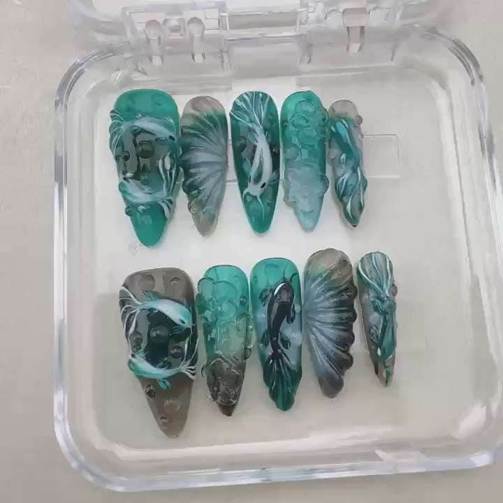 Fishing Tropical Handmade Press on nails