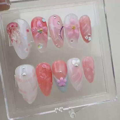 Tropical style 9 Handmade Press on nails 