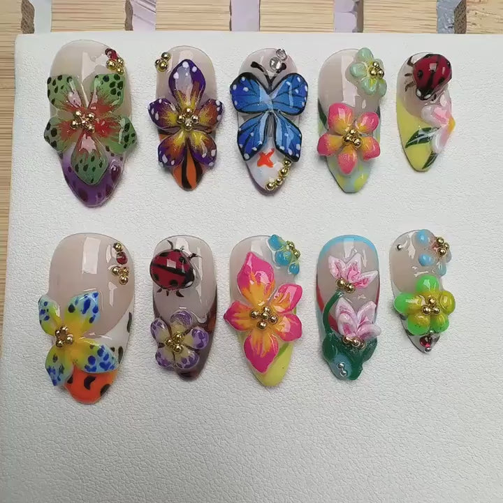 Flower Tropical Handmade Press on nails - Summer Nails