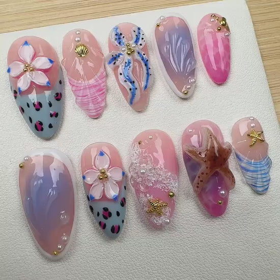 Tropical style 7 Handmade Press on nails - Summer Nails