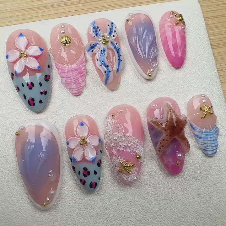 Tropical style 7 Handmade Press on nails - Summer Nails