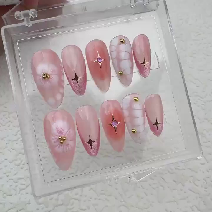 Cat's Eye Love Handmade Press on nails - Summer Nails