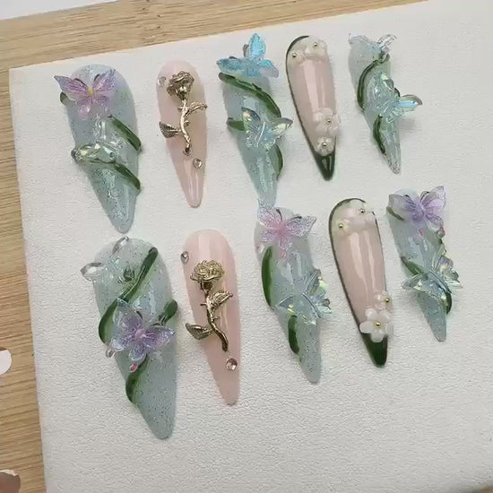 Tropical Flowers Handmade Press on nails