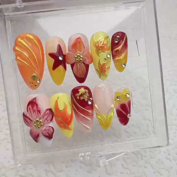 Flower Summer Style 2 Handmade Press on nails - Summer Nails 