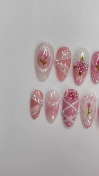 Pink Rose Ballerina Press on nails
