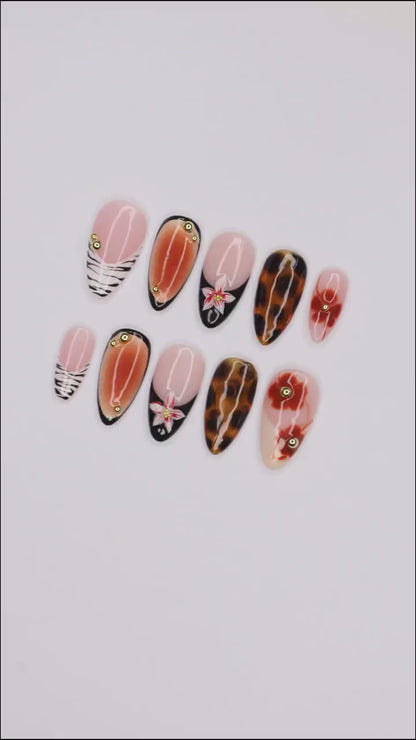 Tortoise Shell Floral Fall Press on nails