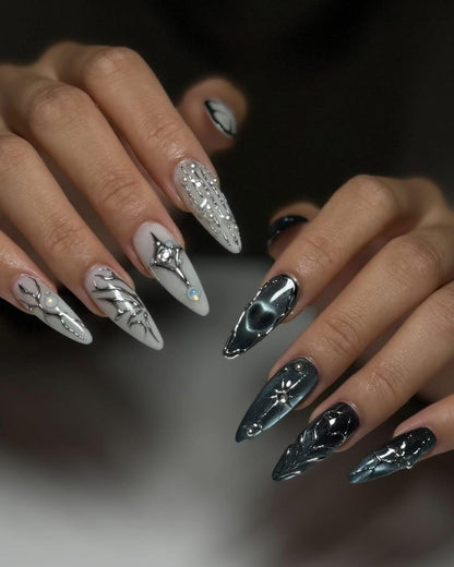 Gothic Chrome Black Handmade Press on nails